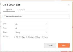 TickTick smart lists